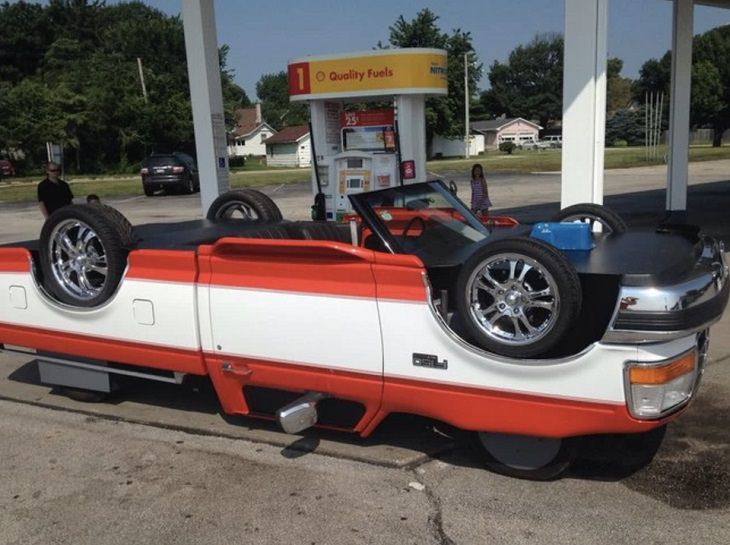 Hilarious bad DIY projects that failed, Car custom designed to look like an overturned truck