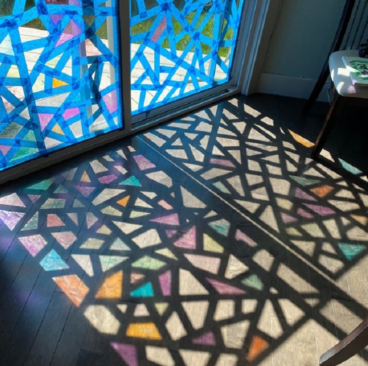 Quarantine DIY and homemade projects, Stained glass illusion with painter tape and washable markers