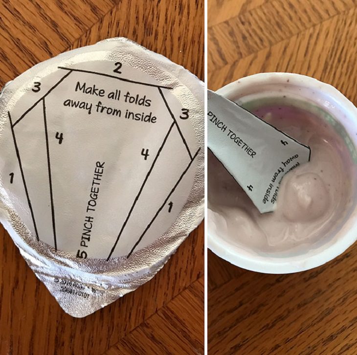 Products with unique and creative packaging, The lid of this yogurt can be folded into a spoon