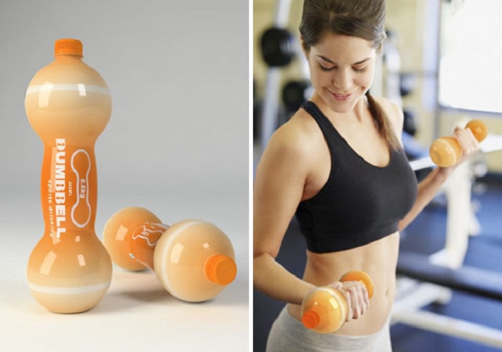 Products with unique and creative packaging, A bottle that doubles as a dumbbell