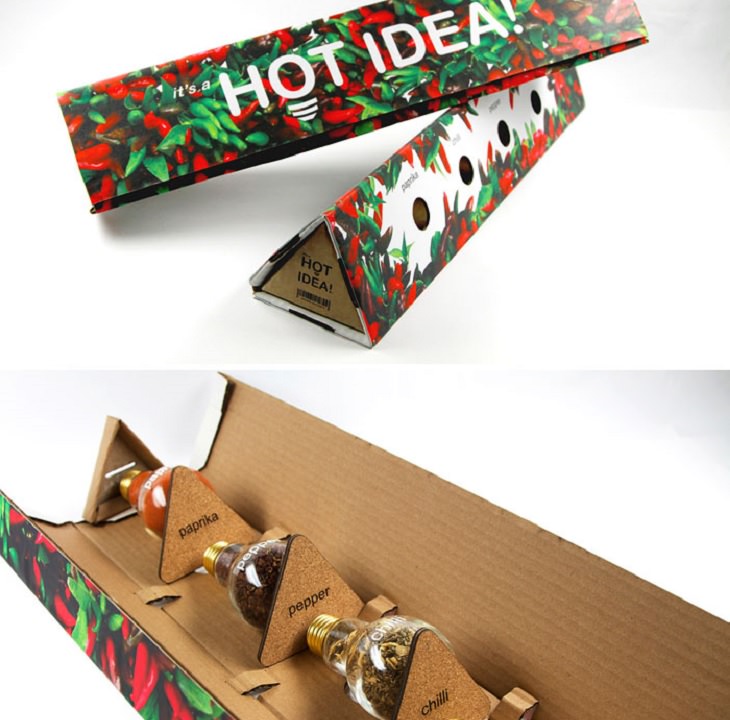 Products with unique and creative packaging, Spices in lightbulb jars with matching coasters