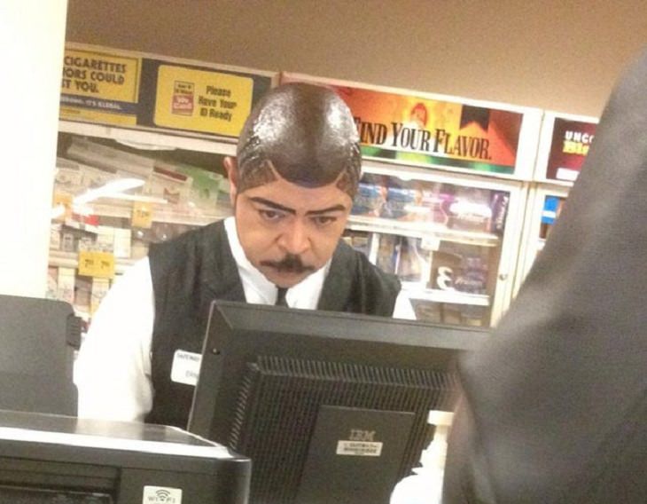 Terrible and bad haircuts that are funny, Man with hair painted on