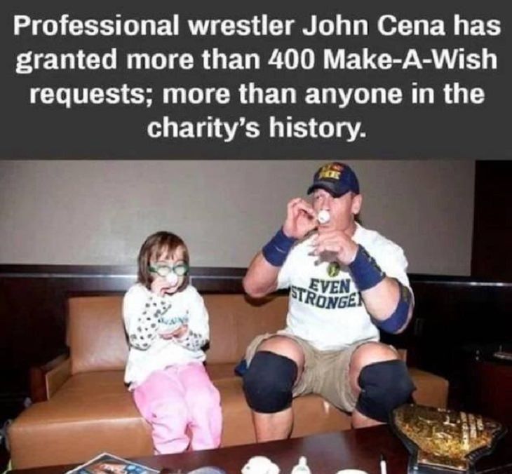Feel Good Photographs that show sweet stories and acts of kindness, John Cena sitting with a make-a-wish foundation kid