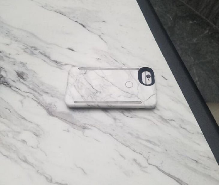 Funny pictures of household items, animals, and people that camouflaged, Phone with cover matching marble of an island on a kitchen