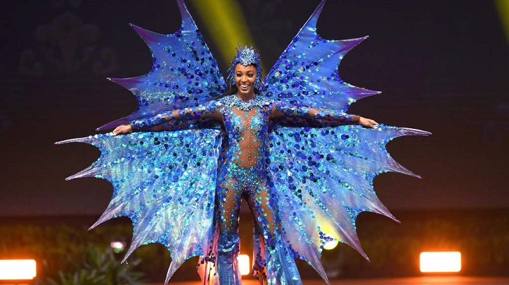 Magnificent, impressive and creative dresses and outs for the Miss Universe National Costume Show of 2017, 2018 and 2019, Meghan Theobalds, Miss Barbados, 2018