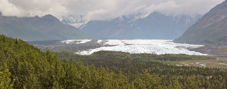 Different types of beautiful glaciers found all across Alaska, U.S.A, Matanuska Glacier, a valley glacier northeast of Anchorage in Glacier View, Alaska
