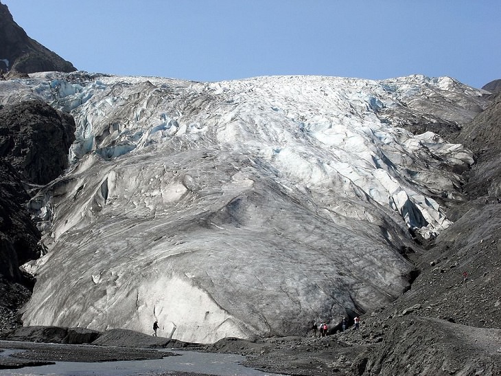 Different types of beautiful glaciers found all across Alaska, U.S.A, Exit Glacier, from the Harding Icefield in the Kenai Fjords National Park, Kenai Mountains, Alaska