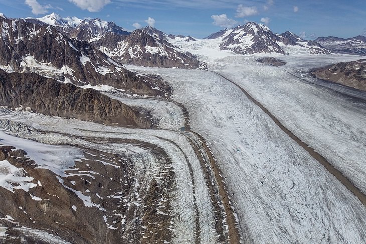 Different types of beautiful glaciers found all across Alaska, U.S.A, Tana Glacier, a glacier in Bagley Icefield of Alaska