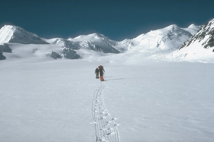 Different types of beautiful glaciers found all across Alaska, U.S.A, Klutlan Glacier, a long glacier that shares a border with Canada in east Alaska