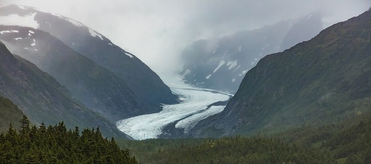 Different types of beautiful glaciers found all across Alaska, U.S.A, Spencer Glacier, in the Chugach Forest near Anchorage, Alaska