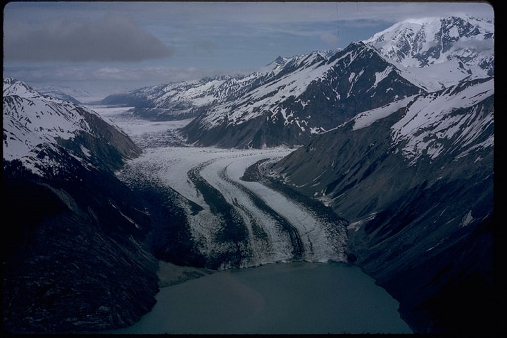 Different types of beautiful glaciers found all across Alaska, U.S.A, Lituya Glacier, a tidewater glacier sourced from Fairweather Range, in Glacier Bay National Park and Preserve, Alaska