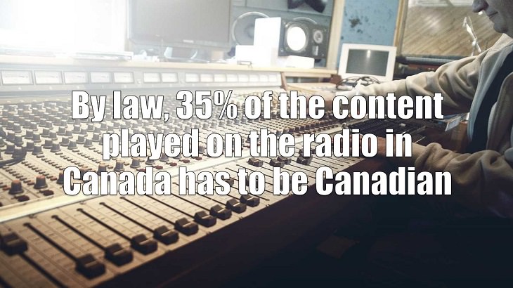 Weird and strange laws from countries and states all across the planet, By law, 35% of the content played on the radio in Canada has to be Canadian