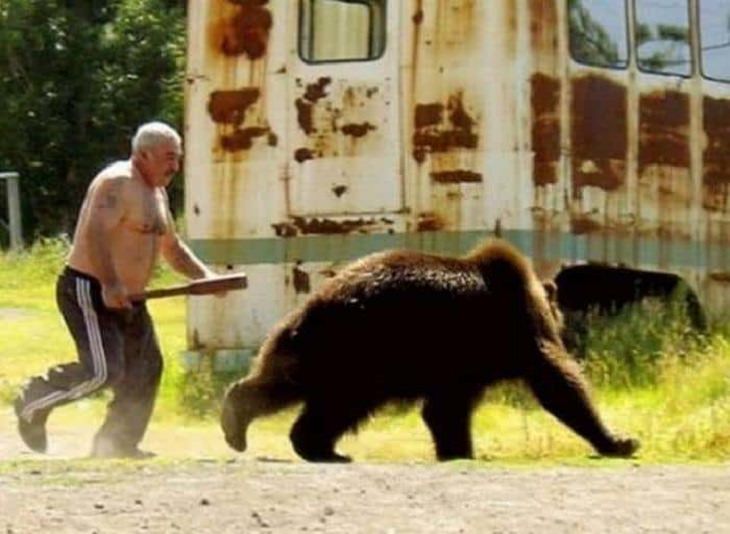 Strange, odd and weird things only found in Russia, Chasing a bear out of your backyard like it’s a raccoon