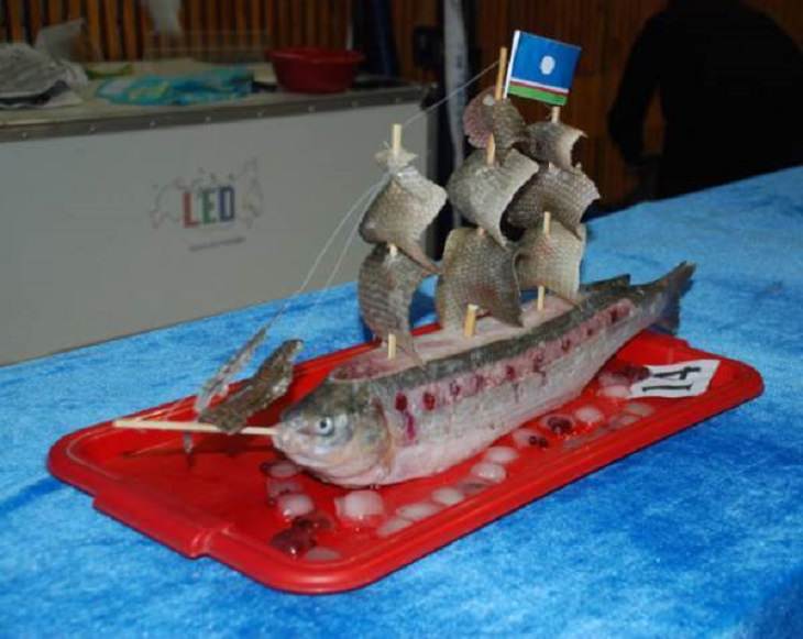 Strange, odd and weird things only found in Russia, boat model made entirely from a sword fish