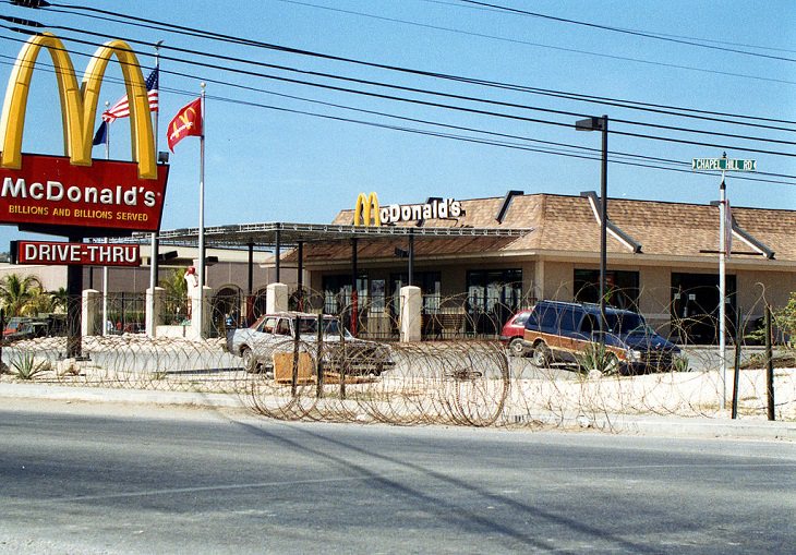 Different unique and innovative McDonald's restaurants across the world, McDonald’s surrounded by barbed wire, in the Guantanamo Bay Naval Base