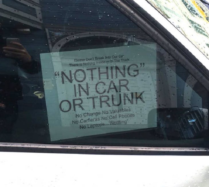 Hilarious pictures of people who misused quotation marks, nothing in car or trunk