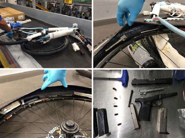 Crazy, odd, weird and strange items confiscated by Customs and TSA agents at airports during security checks, gun in bicycle