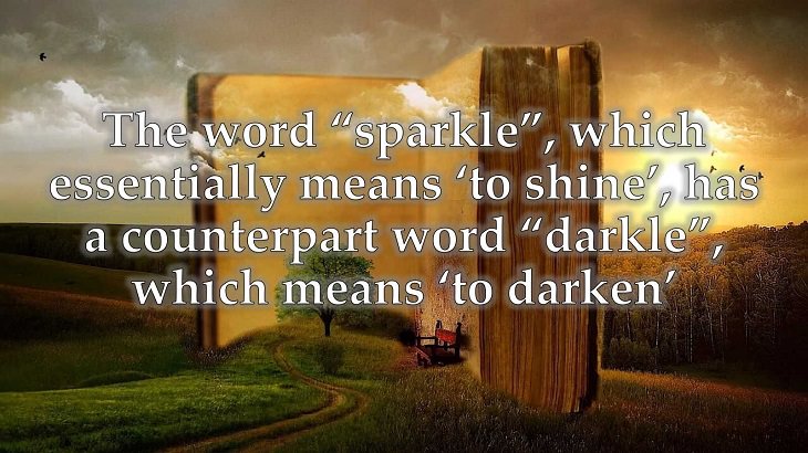 Interesting and fascinating facts about the history and development of the English Language, The word “sparkle”, which essentially means ‘to shine’, has a counterpart word “darkle”, which means ‘to darken’.