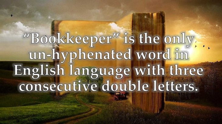 Interesting and fascinating facts about the history and development of the English Language, “Bookkeeper” is the only un-hyphenated word in English language with three consecutive double letters.