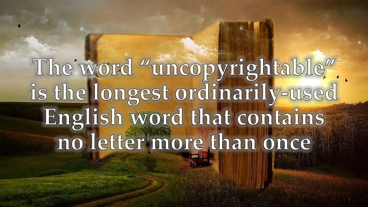 Interesting and fascinating facts about the history and development of the English Language, The word “uncopyrightable” is the longest ordinarily used English word that contains no letter more than once.