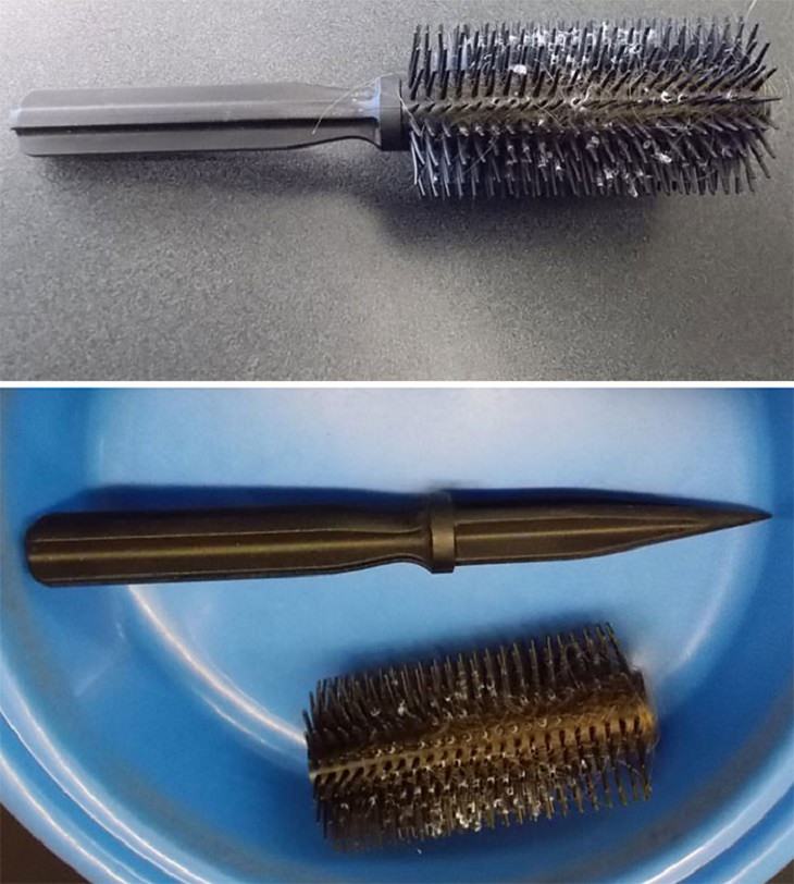 Crazy, odd, weird and strange items confiscated by Customs and TSA agents at airports during security checks, knife in hair brush