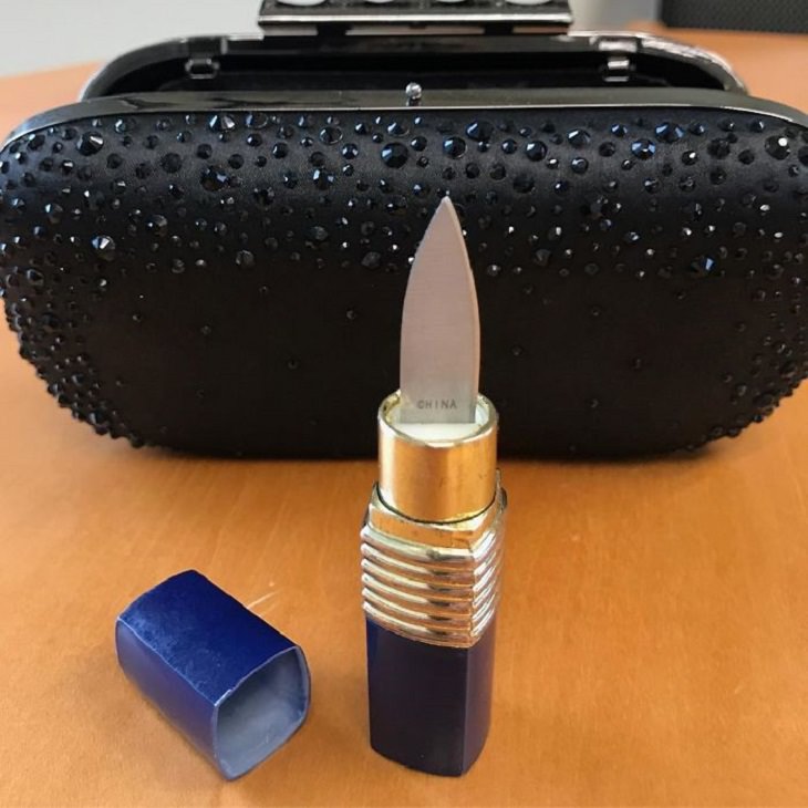 Crazy, odd, weird and strange items confiscated by Customs and TSA agents at airports during security checks, lipstick with knife in