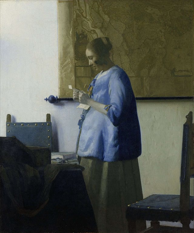 Beautiful lesser known paintings by golden age Dutch artist Johannes Vermeer, Woman Reading a Letter, now in the Rijksmuseum, Amsterdam