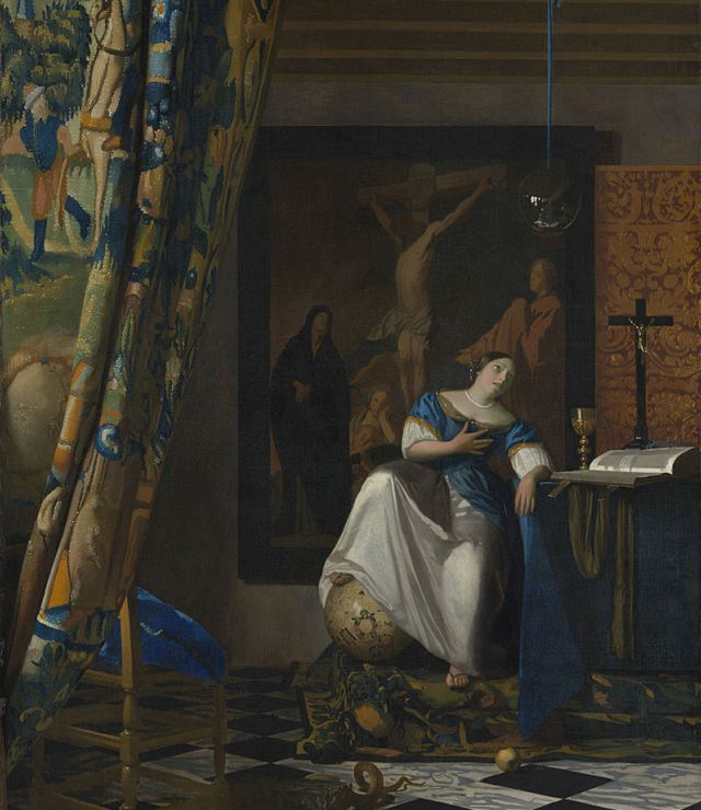 Beautiful lesser known paintings by golden age Dutch artist Johannes Vermeer, The Allegory of Faith, now in the Metropolitan Museum of Art, New York