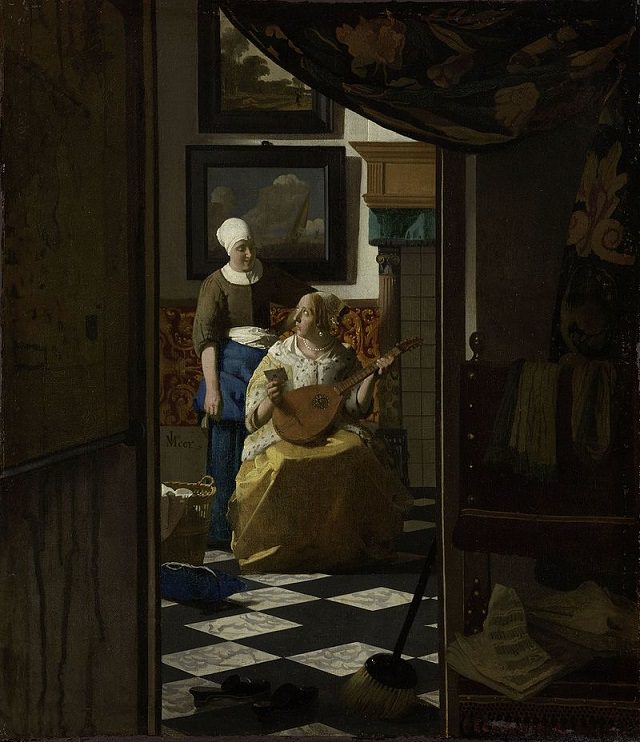 Beautiful lesser known paintings by golden age Dutch artist Johannes Vermeer, The Love Letter, now in the Rijksmuseum, Amsterdam