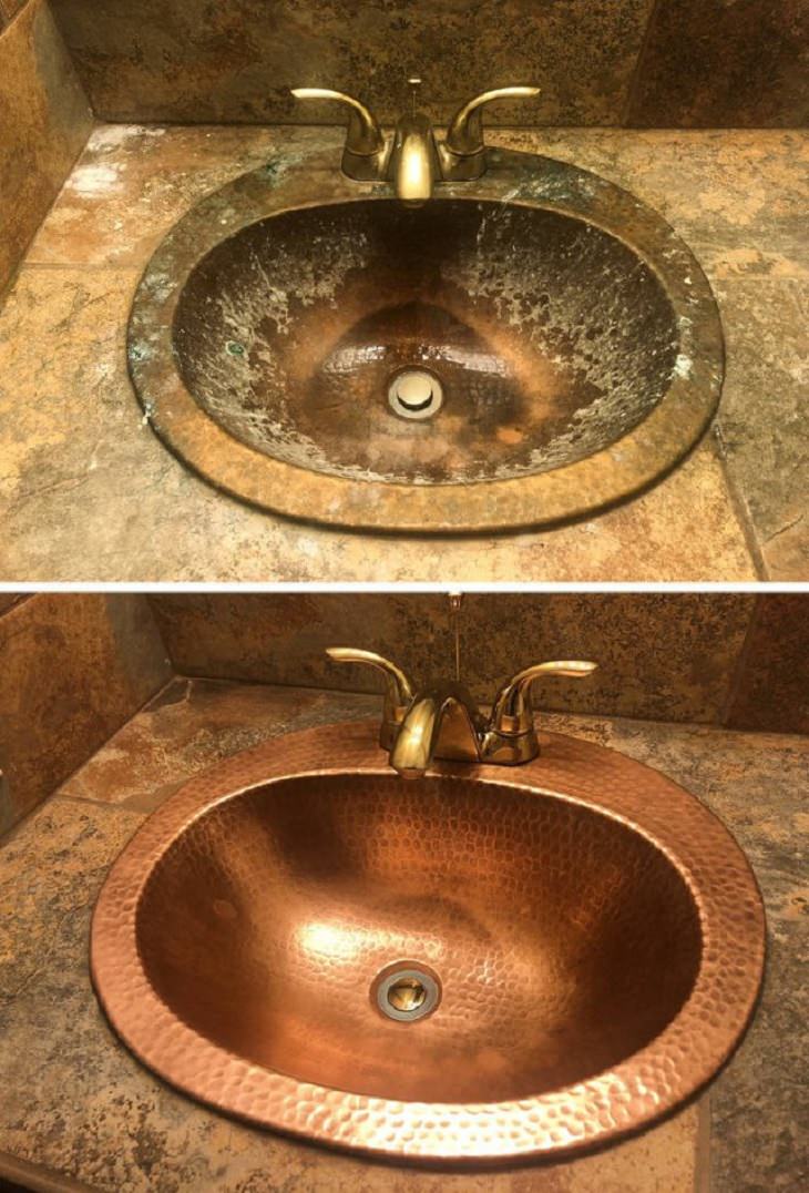 Old, rusted or worn out household items and furniture that were refurbished, received makeovers, or were made to look brand new, copper sink