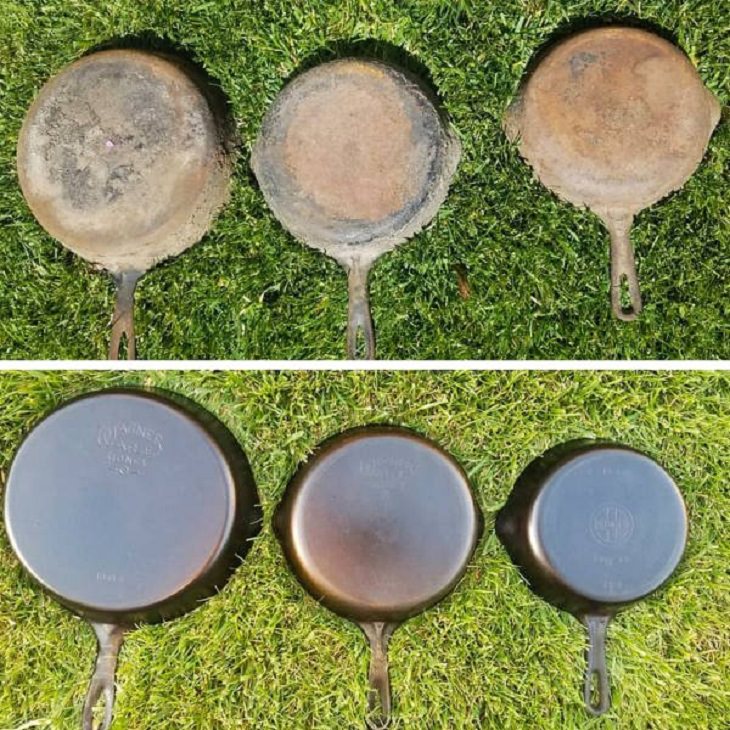 Old, rusted or worn out household items and furniture that were refurbished, received makeovers, or were made to look brand new, old and rusted pots and pans