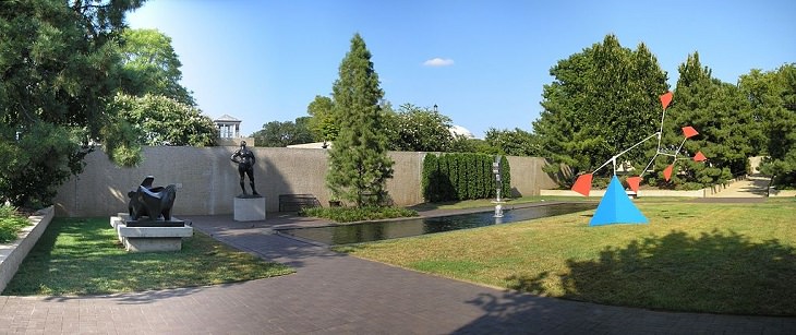 buildings, monuments, memorials and gardens from the National Mall and Memorial Parks in Washington DC, The Hirshhorn Museum and Sculpture Garden, endowed with the permanent art collection of Joseph H. Hirshhorn and emphasizes on collection of art made in the last 50 years