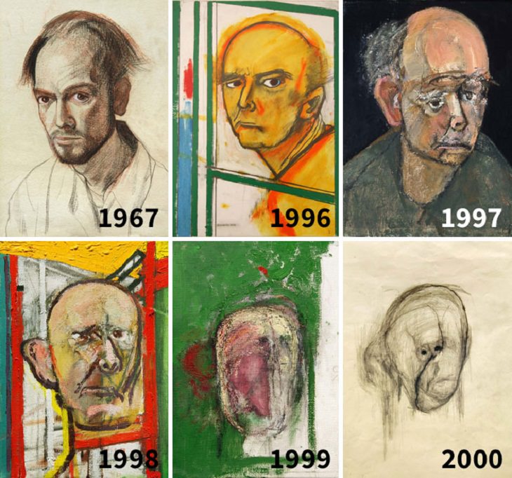 Photographs that show comparisons of things and occurrences in nature, An artist, William Utermohlen, after being diagnosed with Alzheimer’s disease, drew self-portraits from memory until he could no longer recognize his own face