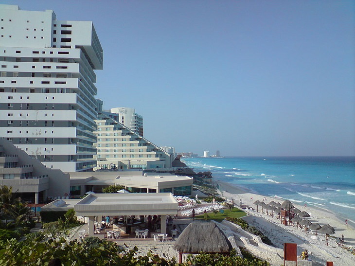 Photographs from Cancun, Mexico near the Caribbean Sea, filled with beaches and historic Mayan Civilization archaeological sites, beach side resorts