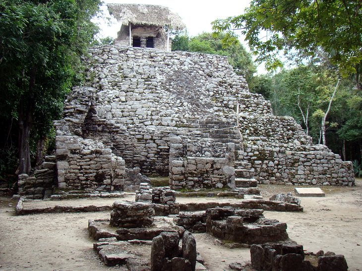 Photographs from Cancun, Mexico near the Caribbean Sea, filled with beaches and historic Mayan Civilization archaeological sites, ancient Mayan city of Coba, on which a painting complex (Muuch'il Boonilo ob)