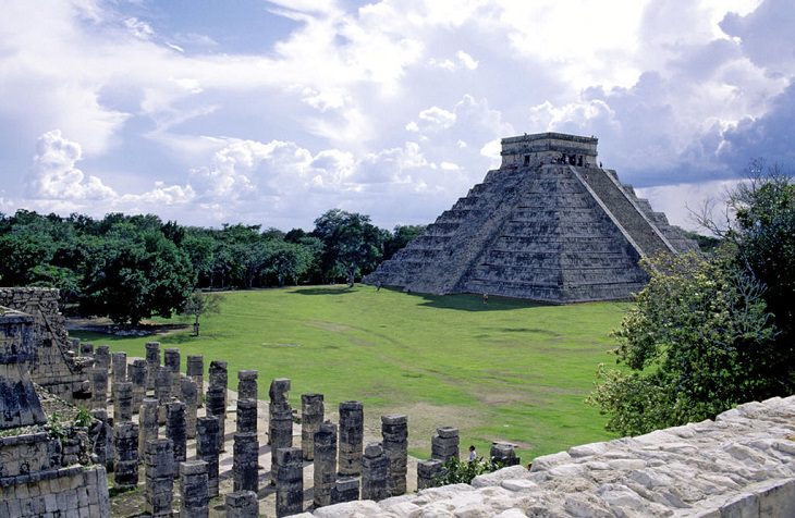 Photographs from Cancun, Mexico near the Caribbean Sea, filled with beaches and historic Mayan Civilization archaeological sites, the Castle (El Castillo) of Chichén Itzá