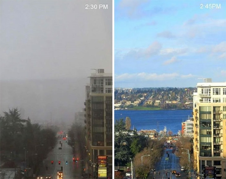 Photographs that show comparisons of things and occurrences in nature, The changes in Seattle’s weather over 15 minutes