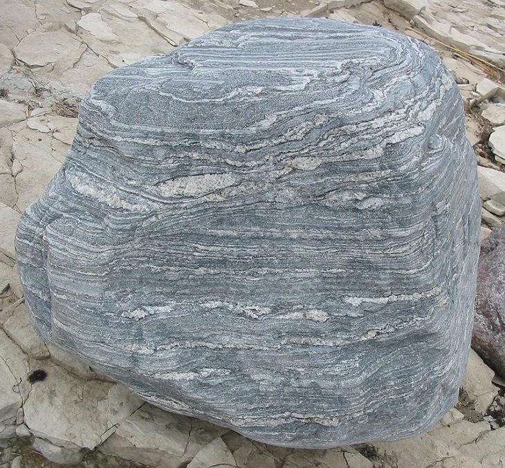 Normal or ordinary sedimentary, igneous and metamorphic rocks with beautiful patterns and colors, Migmatite, formed from worn down metamorphic rocks and eroded mountain bases