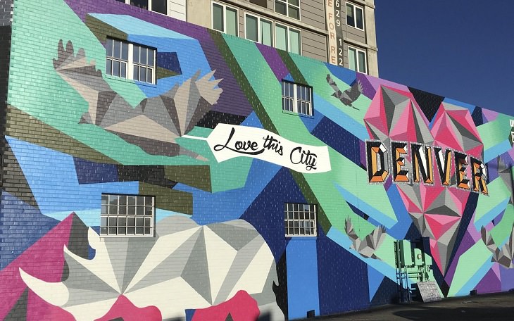 The best and most beautiful street art murals in all states across the United States of America, that send messages of culture, history and community, Colorado, Denver, RiNo, Love This City, by Pat Milbery