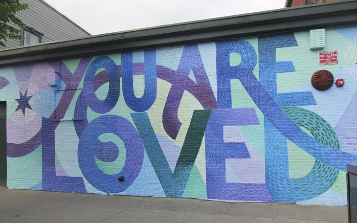 The best and most beautiful street art murals in all states across the United States of America, that send messages of culture, history and community, Vermont, Burlington, You Are Loved, by Alex Cook