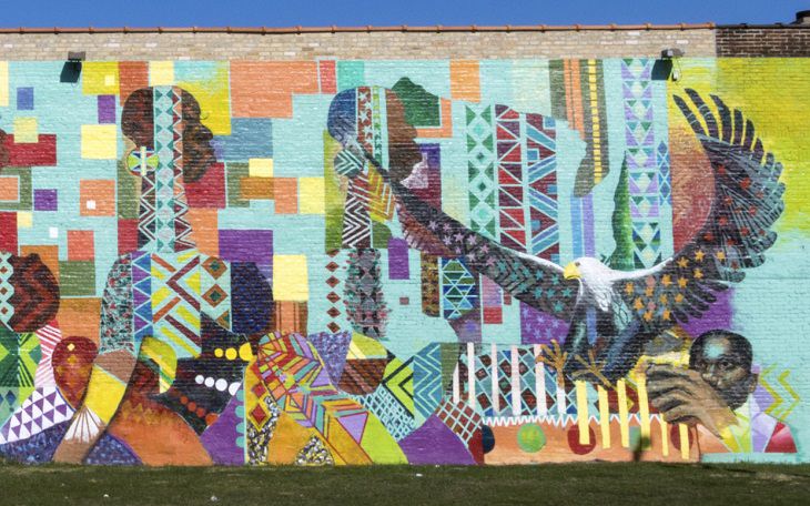The best and most beautiful murals in all states across the United States of America, that send messages of culture, history and community, Wisconsin, Milwaukee, The Gift, by George Gist