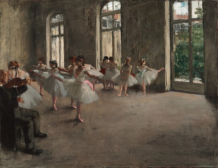 Beautiful paintings and masterpieces by French Impressionist and Realist Artist from Paris, Edgar Degas, Ballet Rehearsal, 1873