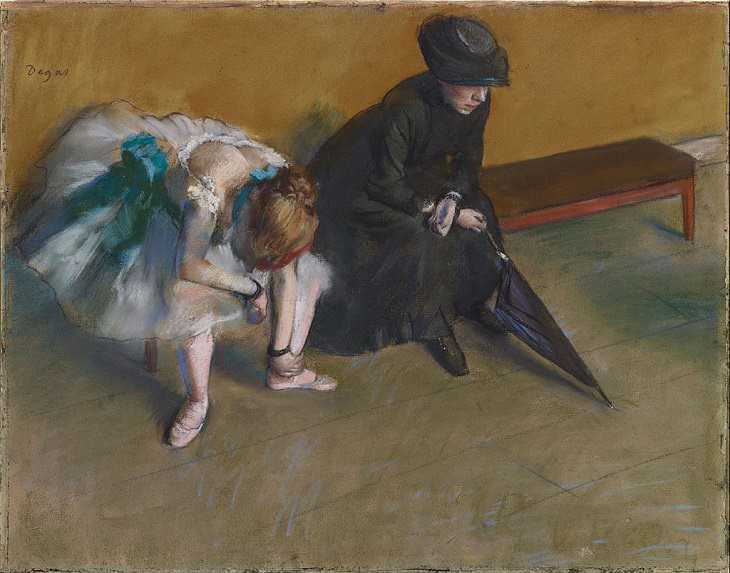 Beautiful paintings and masterpieces by French Impressionist and Realist Artist from Paris, Edgar Degas, Waiting, 1880-1882