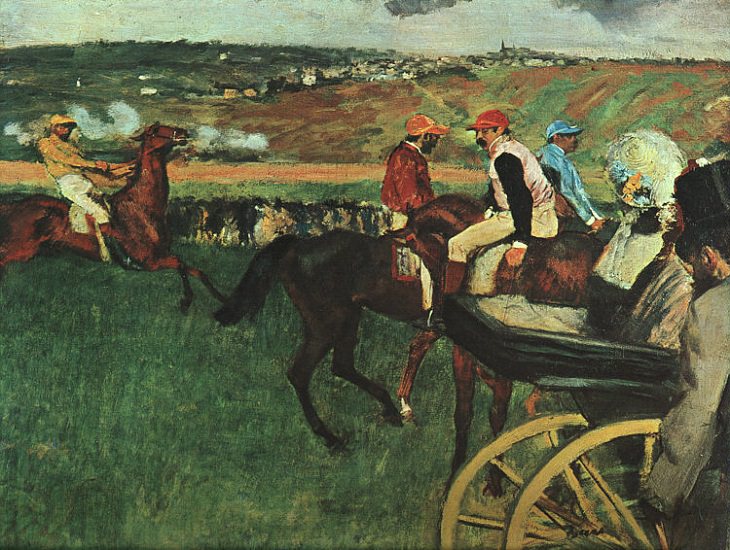 Beautiful paintings and masterpieces by French Impressionist and Realist Artist from Paris, Edgar Degas, At the Races, 1877–1880