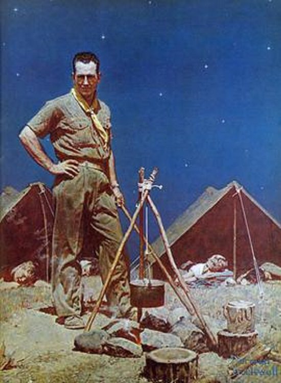 Lesser known paintings and illustrations by American artist Norman Rockwell, The Scoutmaster, 1956