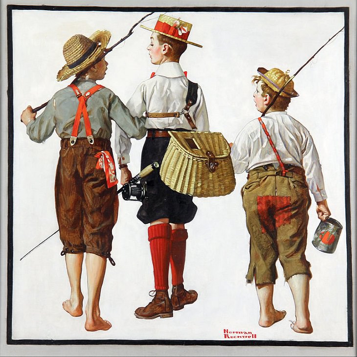 Lesser known paintings and illustrations by American artist Norman Rockwell, Fishing Trip, They'll Be Coming Back Next Week, 1919