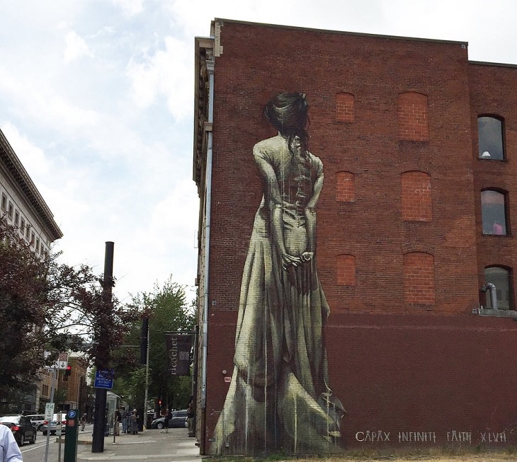 The best and most beautiful street art murals in all states across the United States of America, that send messages of culture, history and community, Oregon, Portland, Capax Infiniti, by Faith47