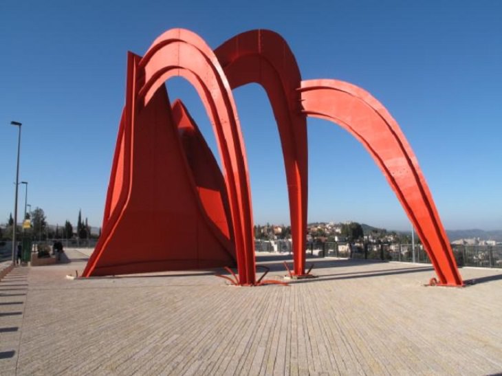 Famous sculptures and works of art from 20th Century American artist and sculptor, Alexander Calder, Homage to Jerusalem (1977), on Mount Herzl, Jerusalem, Israel, the last statue made by Calder