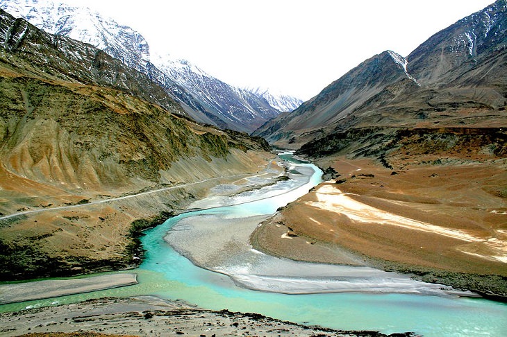 Beautiful scenery, sights and landscapes that can be seen by tourists and travelers in Ladakh, Union Territory in India, 'Sangam' or the confluence of the river Zanskar and river Sindh