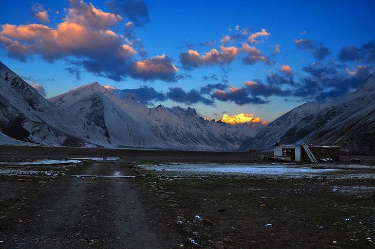 Beautiful scenery, sights and landscapes that can be seen by tourists and travelers in Ladakh, Union Territory in India, The sun rises over Rangdum valley in Suru-Zanskar Valley